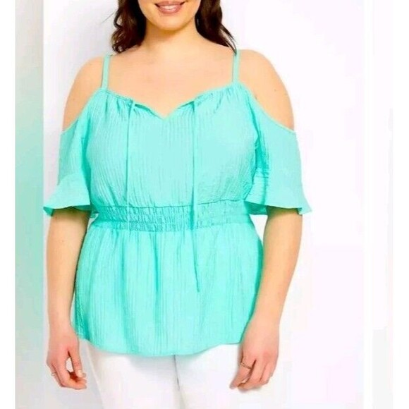 Lane Bryant Seafoam Off the Shoulder Blouse Sz 30/32 NWT - Picture 3 of 12